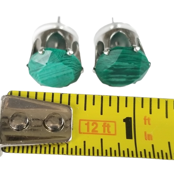 Vintage Green Silvertone Post Back Stud Earrings - Picture 8 of 13